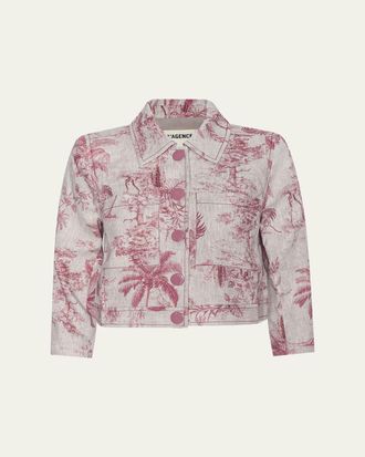 L'agence Eda Cropped Etoile-Print Linen Jacket