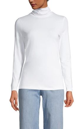 Lands End Lightweight Jersey Long Sleeve Turtleneck in White at Nordstrom, Size X-Small P