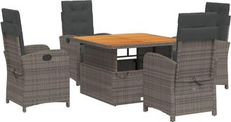 vidaXL Set Comedor De Jard&iacute;n 5 Piezas Con Cojines Rat&aacute;n Sint&eacute;tico Gris Vidaxl