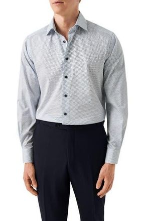 Eton Contemporary Fit Neat Floral Print Cotton Dress Shirt in Medium Blue at Nordstrom Rack, Size 18.5