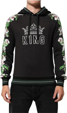Dolce & Gabbana Zwarte Orchidee Bloemen Kroon Hoodie Sweater - Heren - Hoodies - Zwart - XS - Hoodies & sweatvesten