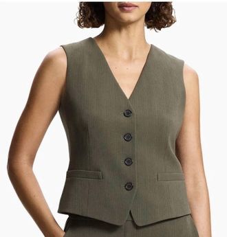 Theory Button-Front New Waistcoat In Dark Olive