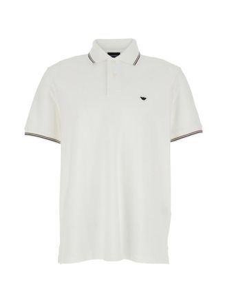 Emporio Armani White Embroidered Logo Polo