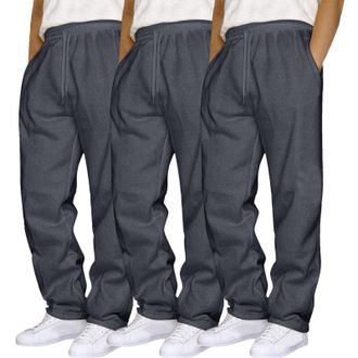 Generic 3 Pack Mens Straight Leg Sweat Pants with Pockets Baggy Men Plain Jogging Bottoms Joggers Fleece Pants Gym Sports Trousers Mens Open Hem Jog Pant Draw