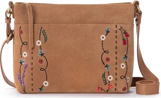 The Sak Melrose Crossbody Leather Bag in Tan Suede Whimsy Floral at Nordstrom