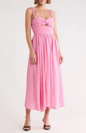 Moon River Bow Detail Midi Dress in Pink at Nordstrom Rack, Size Small