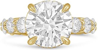 Diana M. Jewels 18kt yellow gold lab grown 20ct Lab Grown Round Diamond Halo Ring with Diamond Accents