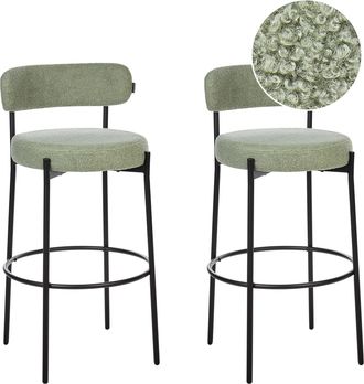 Beliani Beliani - Conjunto De 2 Sillas De Bar Boucl&eacute; Patas De Acero Negro Con Tapas Sin Reposabrazos Comedor Verde Claro Allison