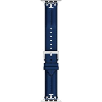 Tory Burch The Kira Leather 20mm Apple Watch Watchband in Navy at Nordstrom