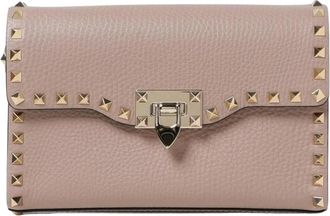 Valentino Garavani Tassen, Dames, Roze, ONE Size, Leer, Rockstud Calfskin Clutch