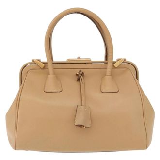 Prada Madras Cerniera Doctor Leather Beige Leather Handbag (Pre-Owned)