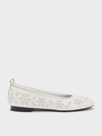 Charles & Keith Leather Embroidered Ballet Flats