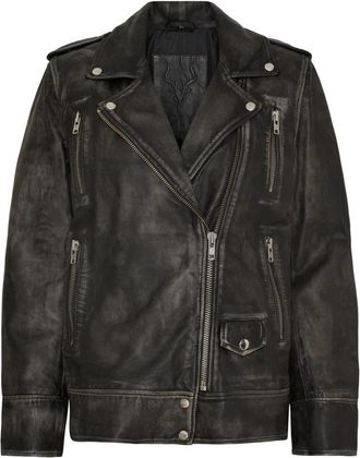 Notyz Oversized Biker - Dames - Leren en Su&egrave;de Jassen - Grijs - M - Leer - Jassen