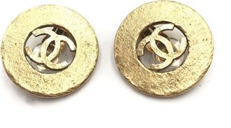 Chanel Gold Plated CC Logo Circular Womens Earrings (Pre-Owned)