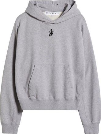 J.W.Anderson Anchor Logo Embroidered Crop Hoodie in 907 Grey Melange at Nordstrom, Size X-Small