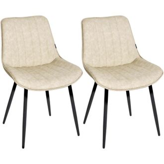 Beliani Beliani - Conjunto De 2 Sillas De Piel Sint&eacute;tica Patas De Acero Negro Sin Reposabrazos Comedor Beige Claro Dubrovnik