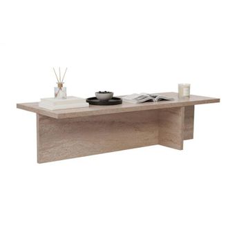 Dmora Tavolino da Salotto Marmorito, Forma Rettangolare, Materiale Piano in Legno Nobilitato, Colore Ripiano Bianco, 120x45x30h cm Bianco Marmo