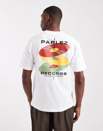 Parlez Clothing T-shirt bianca con stampa sul retro con dischi e grafica del logo-Bianco
