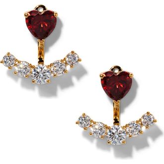 Nadri Le Bisou Cubic Zirconia Heart Ear Jacket Earrings in Gold/red at Nordstrom