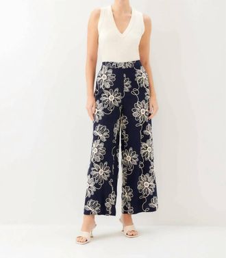 Fifteen Twenty Adara Embroidered Pants In Navy