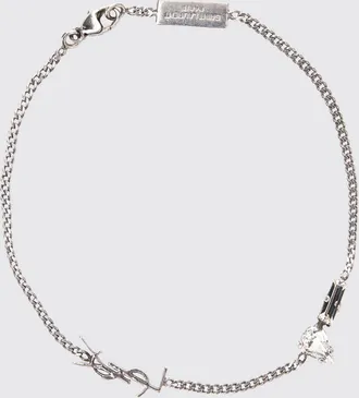 Saint Laurent Bracciale in ottone con monogram YSL e strass