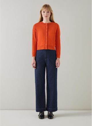L.k. Bennett Connie Burnt Orange Crew Neck Wide Placket Cardigan