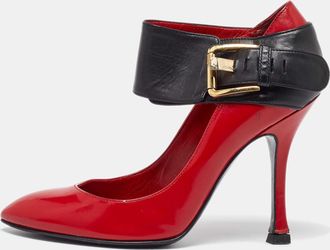 Sergio Rossi Red/black Leather Buckle Ankle Cuff Pointed Toe Pumps