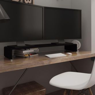 Berkfield Home TV Stand/Monitor Riser Glass Black 110x30x13 cm | Size: 110 x 30 x 13 cm