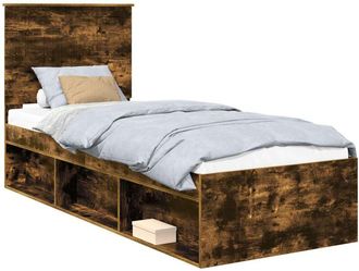 vidaXL Estructura De Cama Con Cabecera Roble Ahumado 75 X 190 Cm Vidaxl