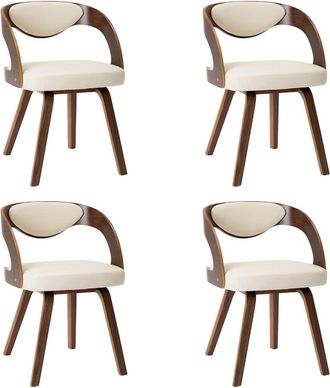 vidaXL Vidaxl - Sillas De Comedor 4 Uds Madera Curvada Y Cuero Sint&eacute;tico Crema