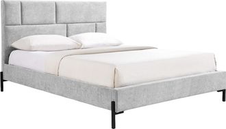 Vente-Unique Cama 160 x 200 cm con cabecero tapizado - Tela - Gris claro - NOULAVO