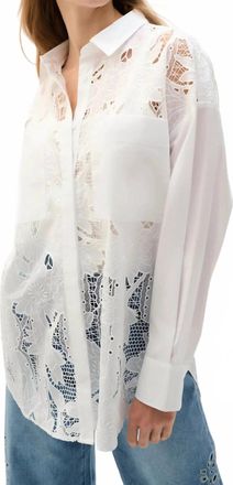 Joseph Ribkoff Cotton Floral Lace Boxy Blouse In White
