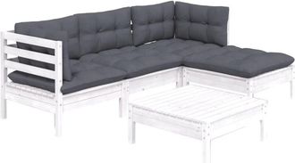 vidaXL Vidaxl - Muebles De Jard&iacute;n 5 Pzas Con Cojines Blanco Madera De Pino
