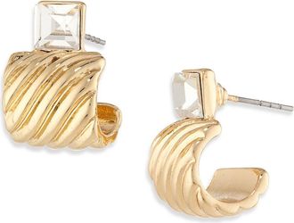 Nordstrom Rack Square Crystal J Hoop Earrings in Clear- Gold at Nordstrom Rack