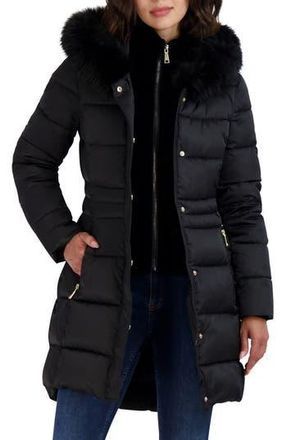 Elie Tahari Dana Puffer Coat with Faux Fur Trim in Black at Nordstrom Rack, Size X-Small