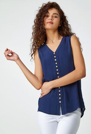 Roman Sleeveless Button Detail Blouse