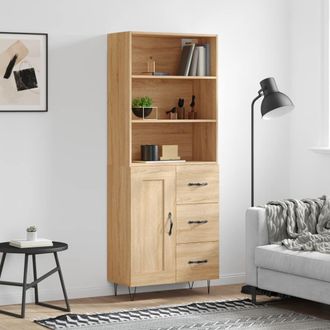 vidaXL Vidaxl - Aparador Alto Madera Contrachapada Color Roble 69,5x34x180 Cm