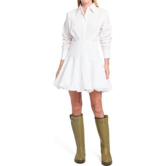TWP Mila Cotton Poplin Bubble Hem Shirtdress in White at Nordstrom, Size 12