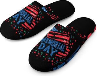 Generic Memorial Day with U.S.A Flag Mens House Slippers Slip Indoor Slipper On Shoes Warm Outdoor