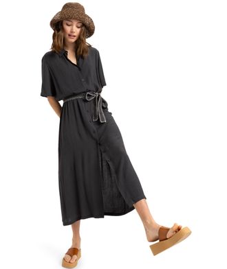 Roxy Maxikleid ROXY ISLAND ESCAPE SOLID, Damen, Gr. L (40), N-Gr, schwarz (phantom), Obermaterial: 100% Viskose, Kleider Maxikleid