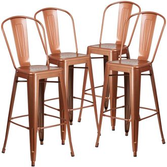 Flash Furniture 4 Pk. 30 High Copper Metal Indoor-Outdoor Barstool with Back