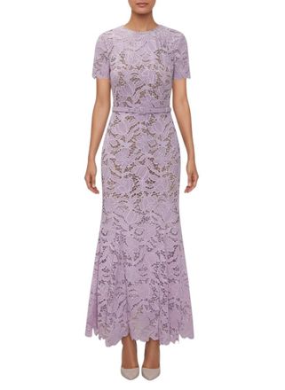 Self Portrait Purple Lace Crew Neck Maxi Dress
