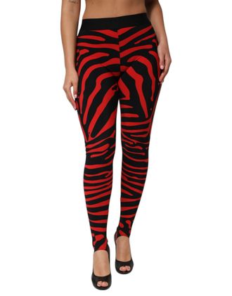 Dolce & Gabbana Womens Animal Print Patterned Leggings - Red Nylon - Size EU 36 (Womens)