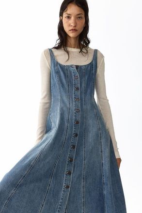 H&M Button-front denim dress in Light Denim Blue at Nordstrom, Size X-Small