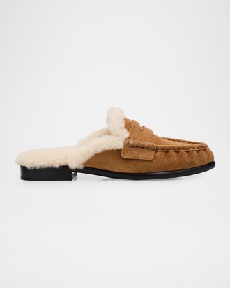 Rag & Bone Carter Shearling-Lined Suede Loafer Mules
