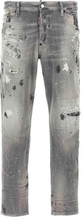Dsquared2 Mens Grey Skater Jeans Paint Design Cotton - Size 34 (Waist)