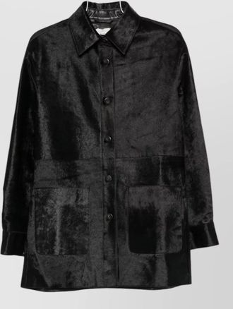 Alysi textured leather single-breasted coat