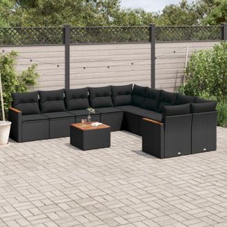 vidaXL Set De Sof&aacute;s De Jard&iacute;n 11 Pzas Y Cojines Rat&aacute;n Sint&eacute;tico Negro Vidaxl