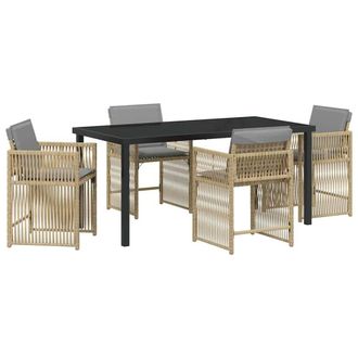 Berkfield Home 5 Piece Garden Dining Set with Cushions Beige Poly Rattan