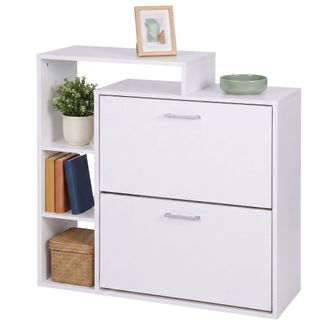 Relaxdays Relaxdays Zapatero, 90x80x23,5 Cm, 2 Puertas Abatibles, Para 12 Pares, Estantes Abiertos, Estrecho, Blanco